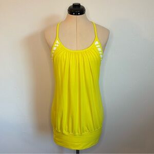 Lululemon No Limits Tank in Twin Stripe Sizzle, yellow and white stripe bra tank